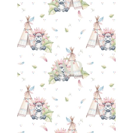 Tissu "Indien Zébre" – motif Boho aquarelle – Certifié Oeko-Tex®