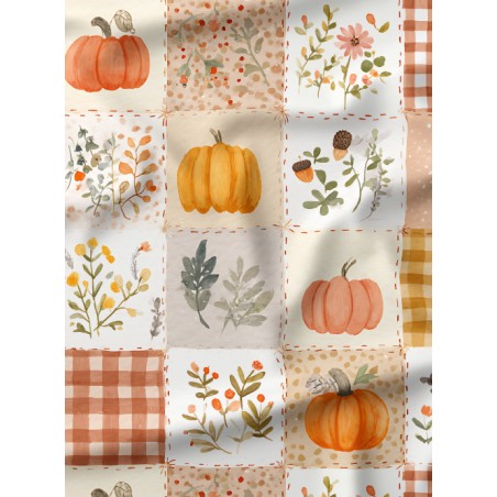Tissu "Citrouille" – motif Patchwork aquarelle – Certifié Oeko-Tex®