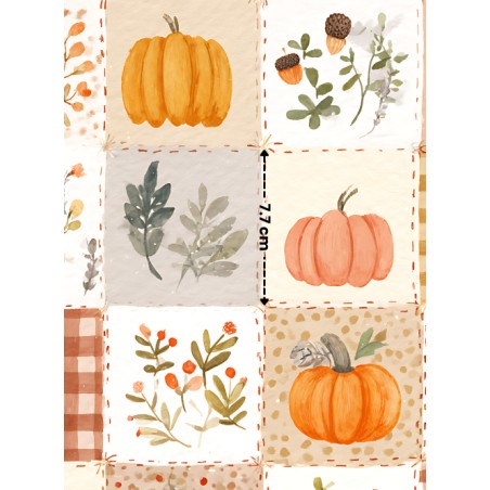 Tissu "Citrouille" – motif Patchwork aquarelle – Certifié Oeko-Tex®