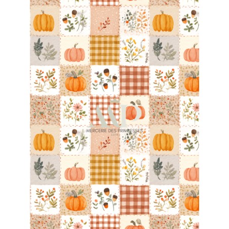 Tissu "Citrouille" – motif Patchwork aquarelle – Certifié Oeko-Tex®