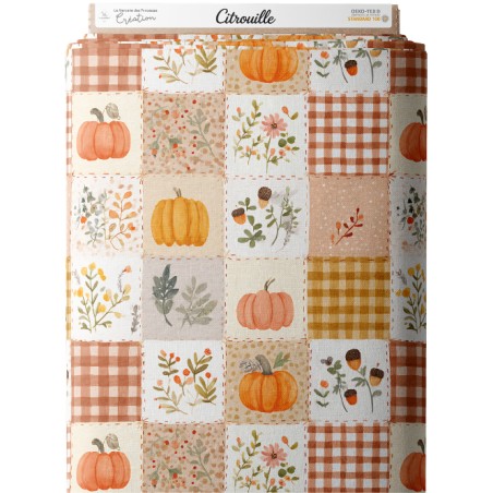 Tissu "Citrouille" – motif Patchwork aquarelle – Certifié Oeko-Tex®