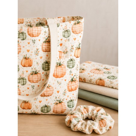 Tissu "Citrouilles Et Fleurs" – motif automnale aquarelle – Certifié Oeko-Tex®