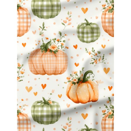 Tissu "Citrouilles Et Fleurs" – motif automnale aquarelle – Certifié Oeko-Tex®