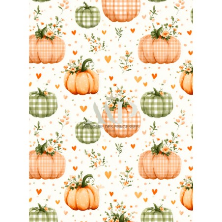 Tissu "Citrouilles Et Fleurs" – motif automnale aquarelle – Certifié Oeko-Tex®
