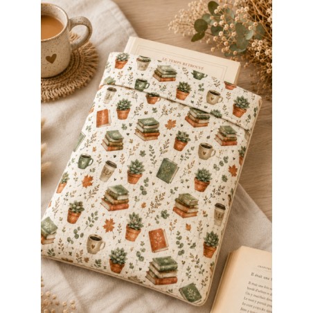 Tissu "Livres et Cafés" – motif lecture aquarelle – Certifié Oeko-Tex®