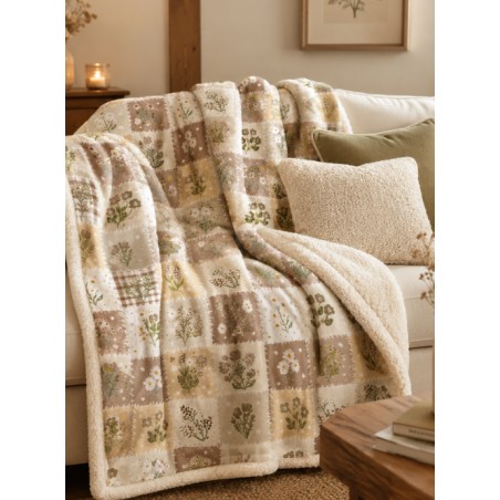 Tissu coton imprimé Fleurs & Carreaux Marron - Certifié Oeko-Tex®
