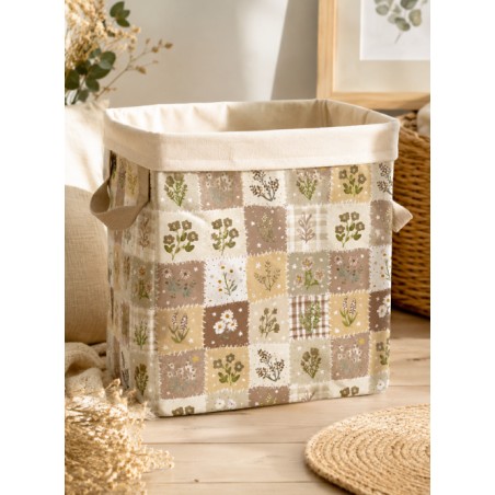 Tissu coton imprimé Fleurs & Carreaux Marron - Certifié Oeko-Tex®