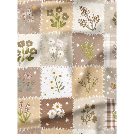Tissu coton imprimé Fleurs & Carreaux Marron - Certifié Oeko-Tex®