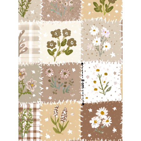 Tissu coton imprimé Fleurs & Carreaux Marron - Certifié Oeko-Tex®