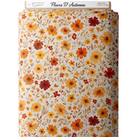 Tissu "Fleurs D'Automne" – motif Fleuri aquarelle – Certifié Oeko-Tex®
