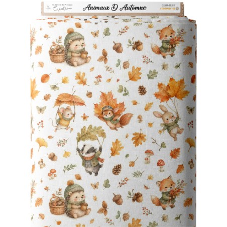 Tissu "Animaux D'automne" – motif automnale aquarelle – Certifié Oeko-Tex®