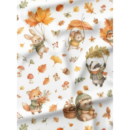 Tissu "Animaux D'automne" – motif automnale aquarelle – Certifié Oeko-Tex®