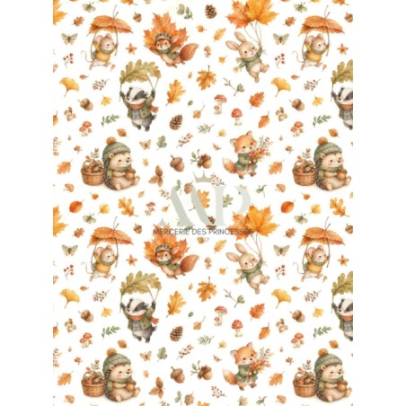 Tissu "Animaux D'automne" – motif automnale aquarelle – Certifié Oeko-Tex®