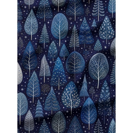 Tissu « La Forêt Bleue » – Motif hivernal féerique et étoilé – Certifié Oeko-Tex®