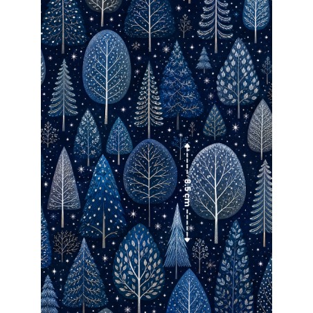 Tissu « La Forêt Bleue » – Motif hivernal féerique et étoilé – Certifié Oeko-Tex®