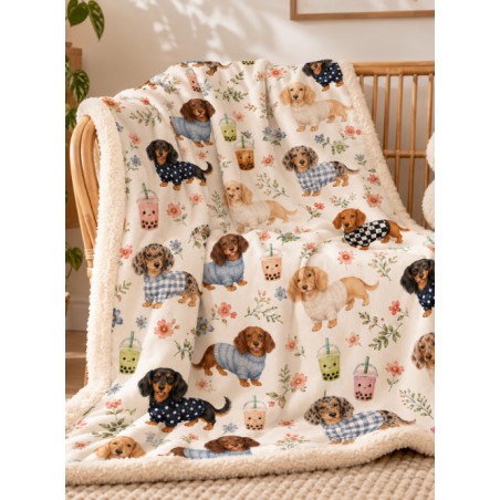 Tissu « Teckel » – Motif petits chiens, fleurs et aquarelle – Certifié Oeko-Tex®