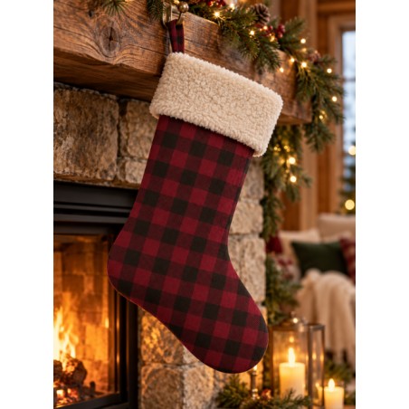 Tissu « Le Tartan du Père Noël » – Motif à carreaux rouges et noirs – Certifié Oeko-Tex®