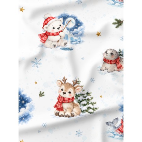 Tissu « Câlins Polaires » – Adorables Animaux de l’Hiver aux Douces Couleurs Bleutées – Certifié Oeko-Tex®