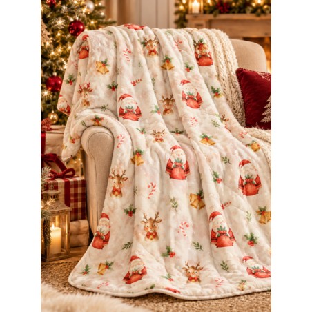 Tissu « Les Douceurs du Père Noël » – Adorables Pères Noël et Petits Rennes en Aquarelle – Certifié Oeko-Tex®