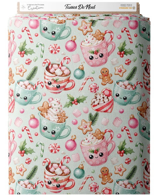 Tissu « Tasses de Noël » –...