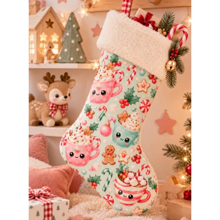 Tissu « Tasses de Noël » – Chocolats Chauds, Sucreries et Gourmandises de Noël en Aquarelle – Certifié Oeko-Tex®