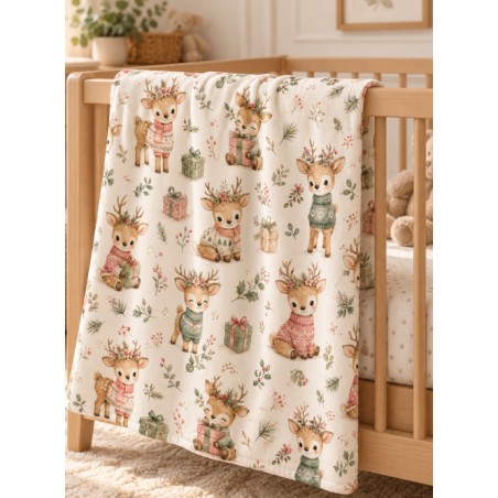 Tissu « Le Noël de Petit Faon » – Adorables Faons, Cadeaux et Douceur de Noël en Aquarelle – Certifié Oeko-Tex®