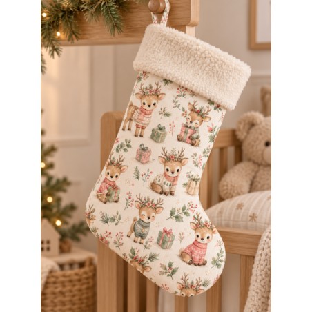 Tissu « Le Noël de Petit Faon » – Adorables Faons, Cadeaux et Douceur de Noël en Aquarelle – Certifié Oeko-Tex®