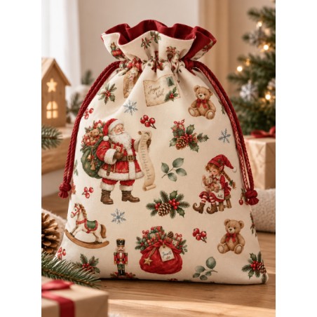 Tissu « L’Atelier du Père Noël » – Lutins, Jouets et Magie de Noël en Aquarelle – Certifié Oeko-Tex®