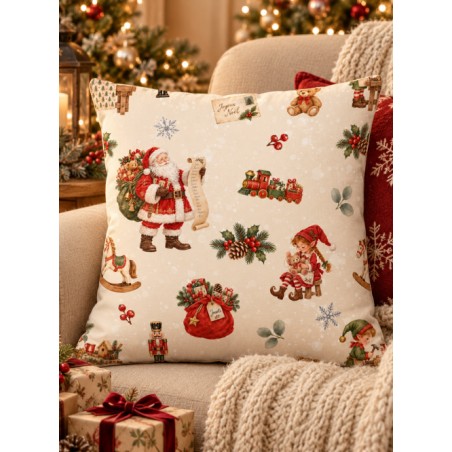 Tissu « L’Atelier du Père Noël » – Lutins, Jouets et Magie de Noël en Aquarelle – Certifié Oeko-Tex®