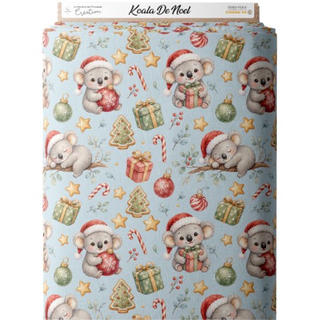 Tissu « Koala de Noël » – Adorables Koalas et Magie de Noël Aquarelle – Certifié Oeko-Tex®