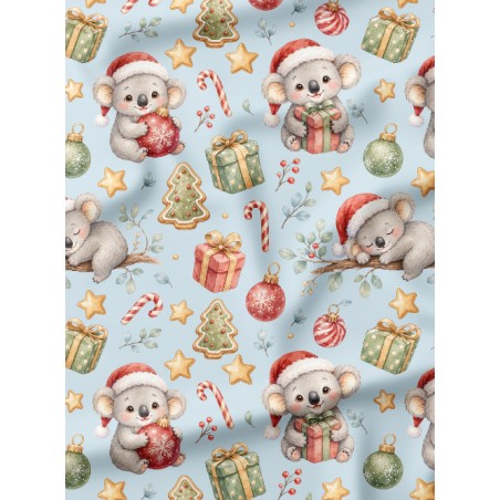 Tissu « Koala de Noël » – Adorables Koalas et Magie de Noël Aquarelle – Certifié Oeko-Tex®
