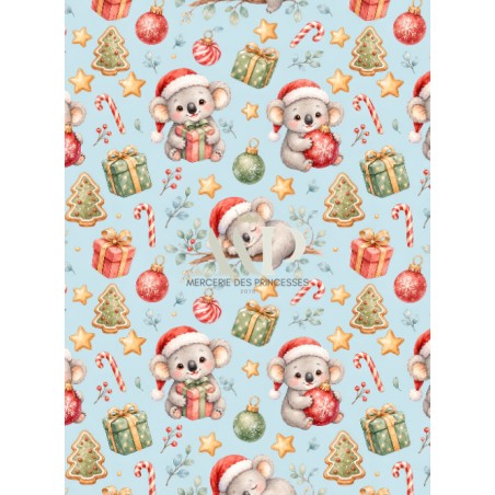 Tissu « Koala de Noël » – Adorables Koalas et Magie de Noël Aquarelle – Certifié Oeko-Tex®
