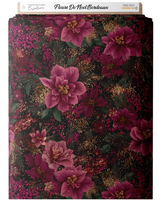 Tissu « Fleurs de Noël...