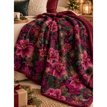 Tissu « Fleurs de Noël Bordeaux » – Élégance Florale et Magie des Fêtes – Certifié Oeko-Tex®