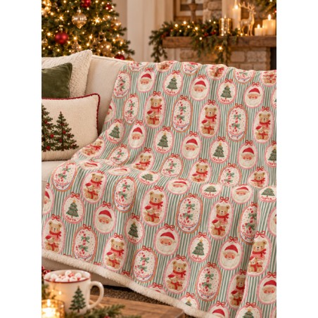 Tissu « Le Noël des Petits Oursons » – Adorables Oursons et Motifs de Noël Vintage – Certifié Oeko-Tex®