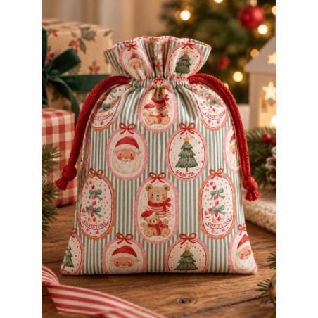 Tissu « Le Noël des Petits Oursons » – Adorables Oursons et Motifs de Noël Vintage – Certifié Oeko-Tex®