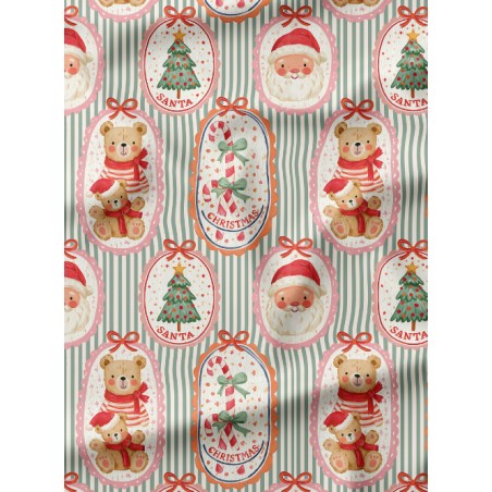 Tissu « Le Noël des Petits Oursons » – Adorables Oursons et Motifs de Noël Vintage – Certifié Oeko-Tex®