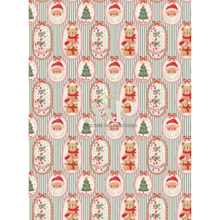Tissu « Le Noël des Petits Oursons » – Adorables Oursons et Motifs de Noël Vintage – Certifié Oeko-Tex®