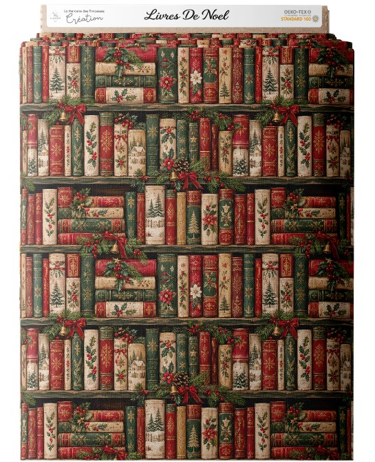 Tissu « Livres de Noël » –...