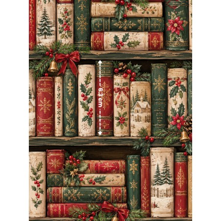 Tissu « Livres de Noël » – Bibliothèque Enchantée au Charme Vintage – Certifié Oeko-Tex®