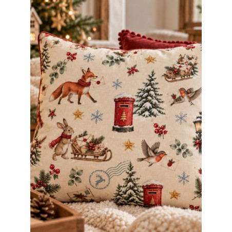 Tissu « Le Courrier de Noël » – Renards, Lapins et Lettres Magiques au Charme Vintage – Certifié Oeko-Tex®