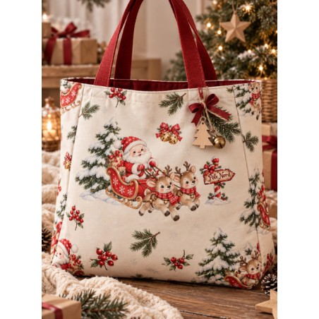 Tissu « En Route pour Noël » – Le Père Noël et ses Rennes Enchantés – Motif Aquarelle Certifié Oeko-Tex®