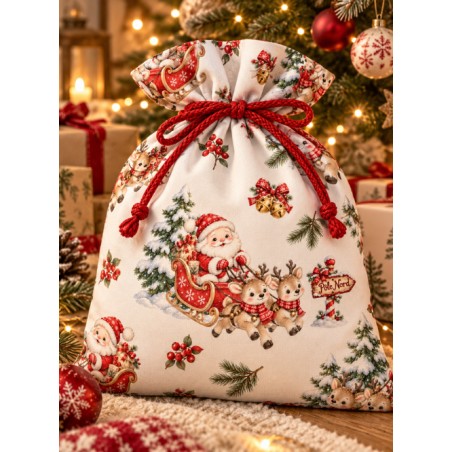 Tissu « En Route pour Noël » – Le Père Noël et ses Rennes Enchantés – Motif Aquarelle Certifié Oeko-Tex®