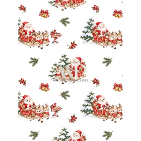Tissu « En Route pour Noël » – Le Père Noël et ses Rennes Enchantés – Motif Aquarelle Certifié Oeko-Tex®