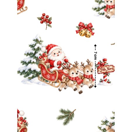 Tissu « En Route pour Noël » – Le Père Noël et ses Rennes Enchantés – Motif Aquarelle Certifié Oeko-Tex®