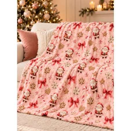 Tissu « Les Gourmandises du Père Noël » – Noël Gourmand et Féerique aux Tons Roses – Certifié Oeko-Tex®