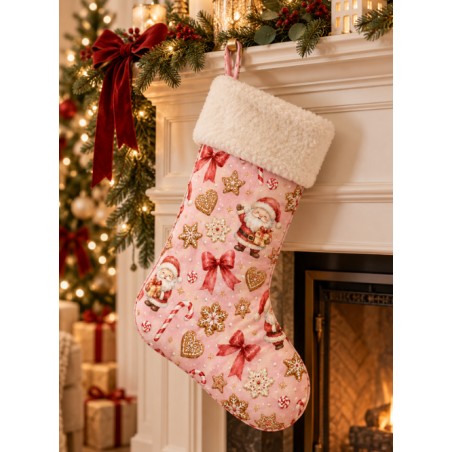 Tissu « Les Gourmandises du Père Noël » – Noël Gourmand et Féerique aux Tons Roses – Certifié Oeko-Tex®