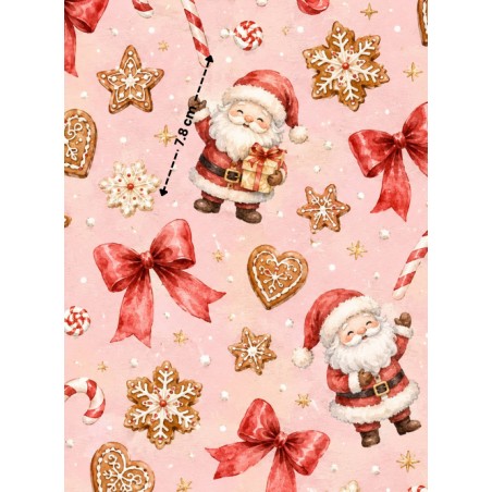 Tissu « Les Gourmandises du Père Noël » – Noël Gourmand et Féerique aux Tons Roses – Certifié Oeko-Tex®