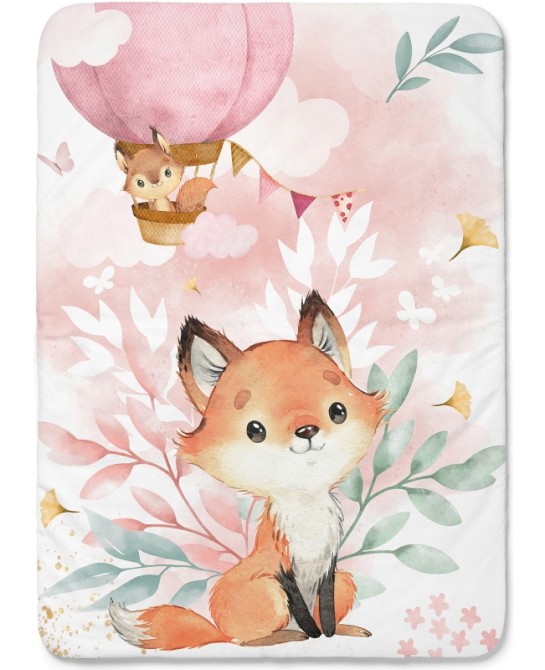Créez votre couverture de rêve avec notre panneau en coton Oeko-Tex lovely  fox Rose 70x95 cm