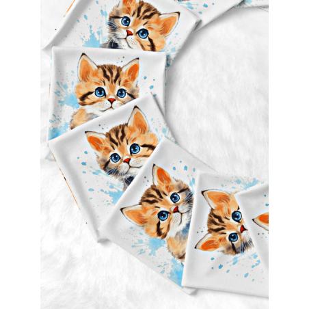 Coupon Lingettes Chat fond bleu coton imprimé à réaliser soi-même  - Certifié Oeko-Tex®